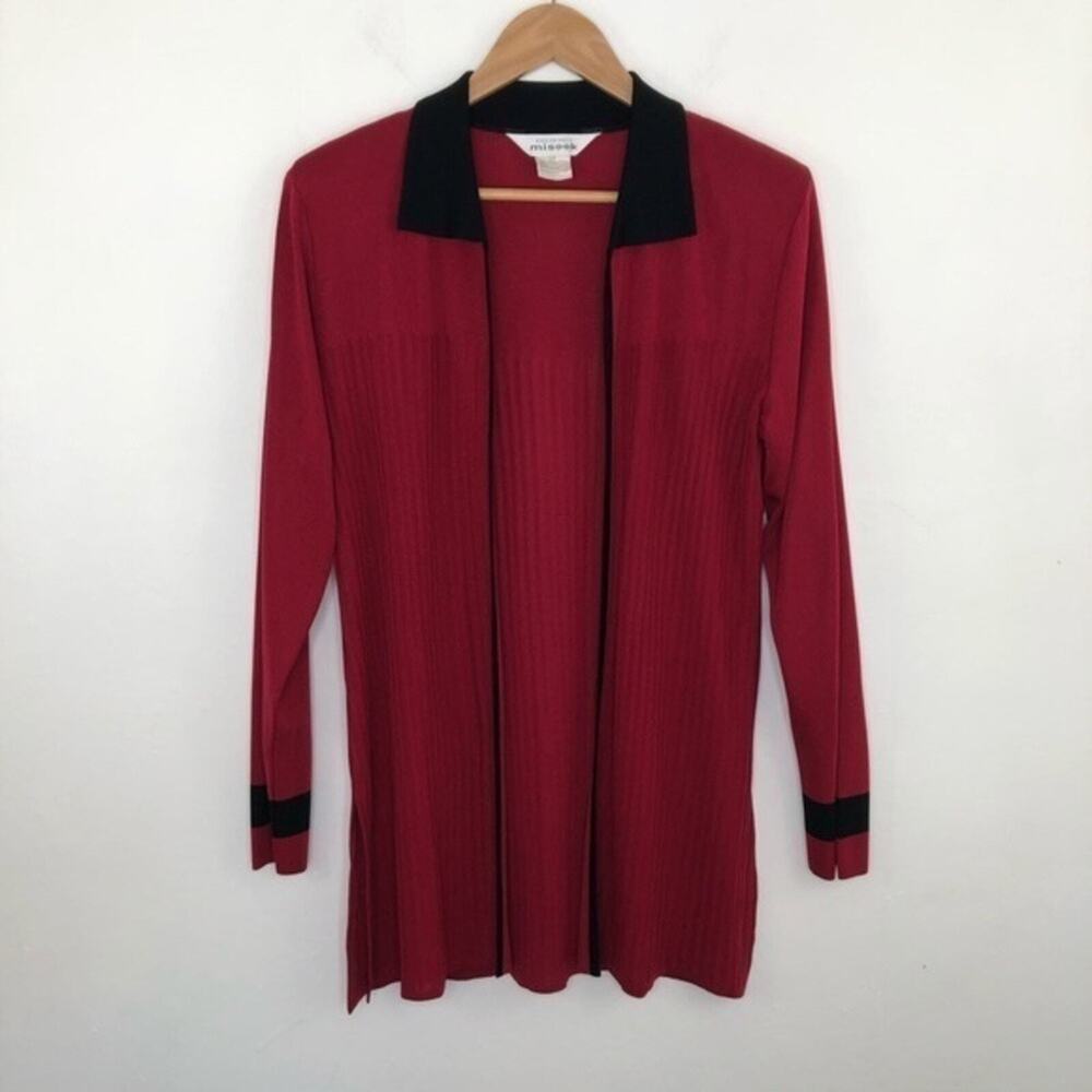 Exclusively Misook Red Black Open Cardigan Size XS